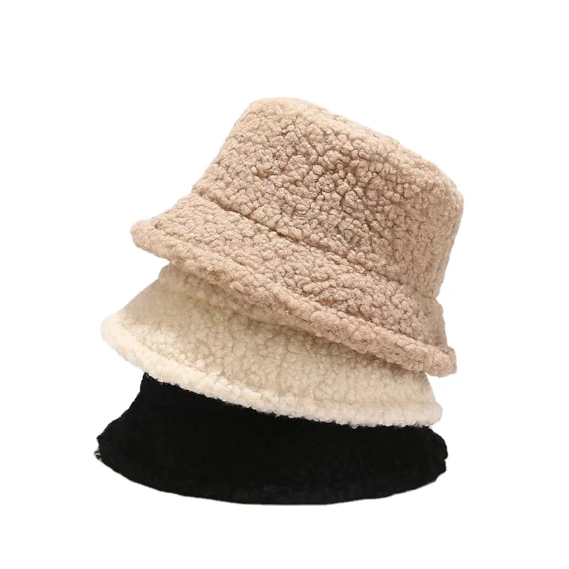 Hot hot warm hat lamb wool fabric bucket hat cold area outdoor windproof warm hat