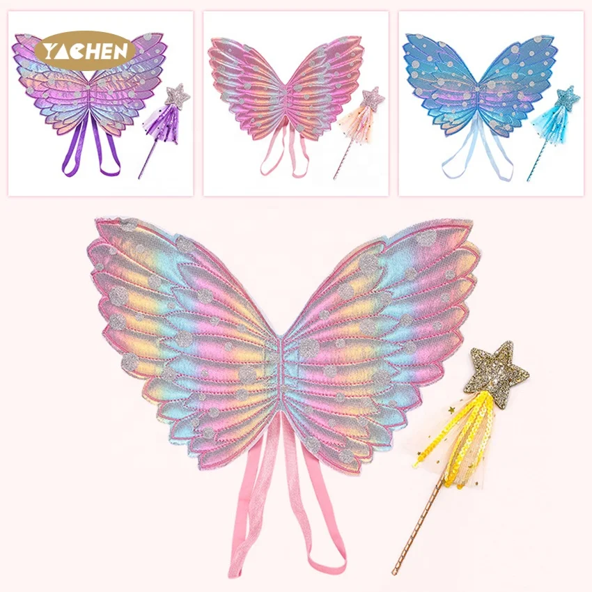 Горячая Распродажа, праздничные пурпурные сказочные украшения YACHEN с палочкой волшебная палочка, Набор детских крыльев бабочки