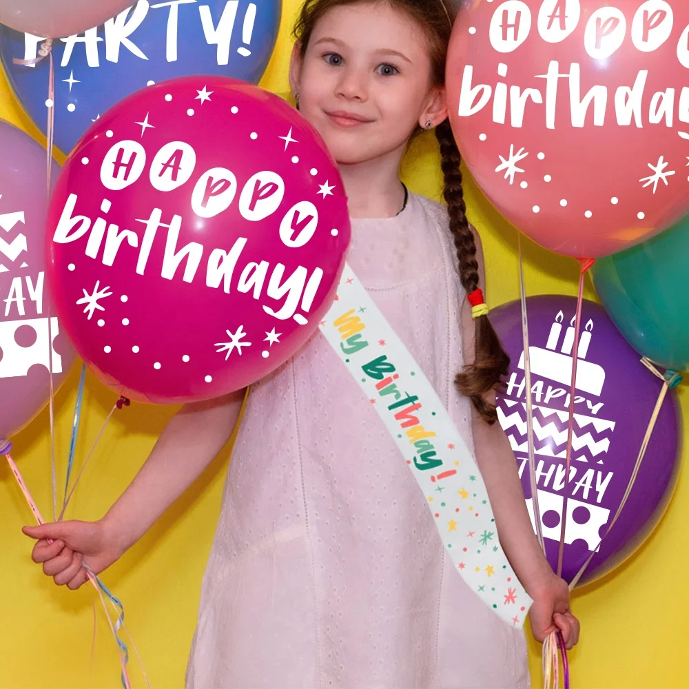Wholesale Colorful Birthday Balloons Sash Tiara Glitter Banner Happy Decoration