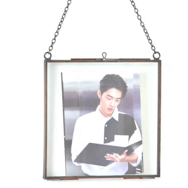 wholesale double sided antique hanging glass frame dried pressed flowers bronze christmas ornament gold ornament luxury home