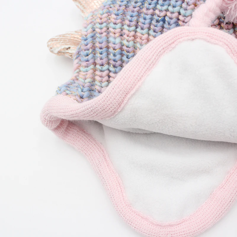 Winter Cute Double Layer Baby Dinosaur Knitted Winter Wool Earflap Hat Girls Ear Muff Hat Wool Beanie For Kids