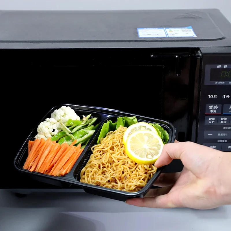 Новый дизайн 2 отделения для пищевых продуктов 150 шт./CTN пластиковый контейнер с крышкой одноразовые пластиковые пищевые коробки
