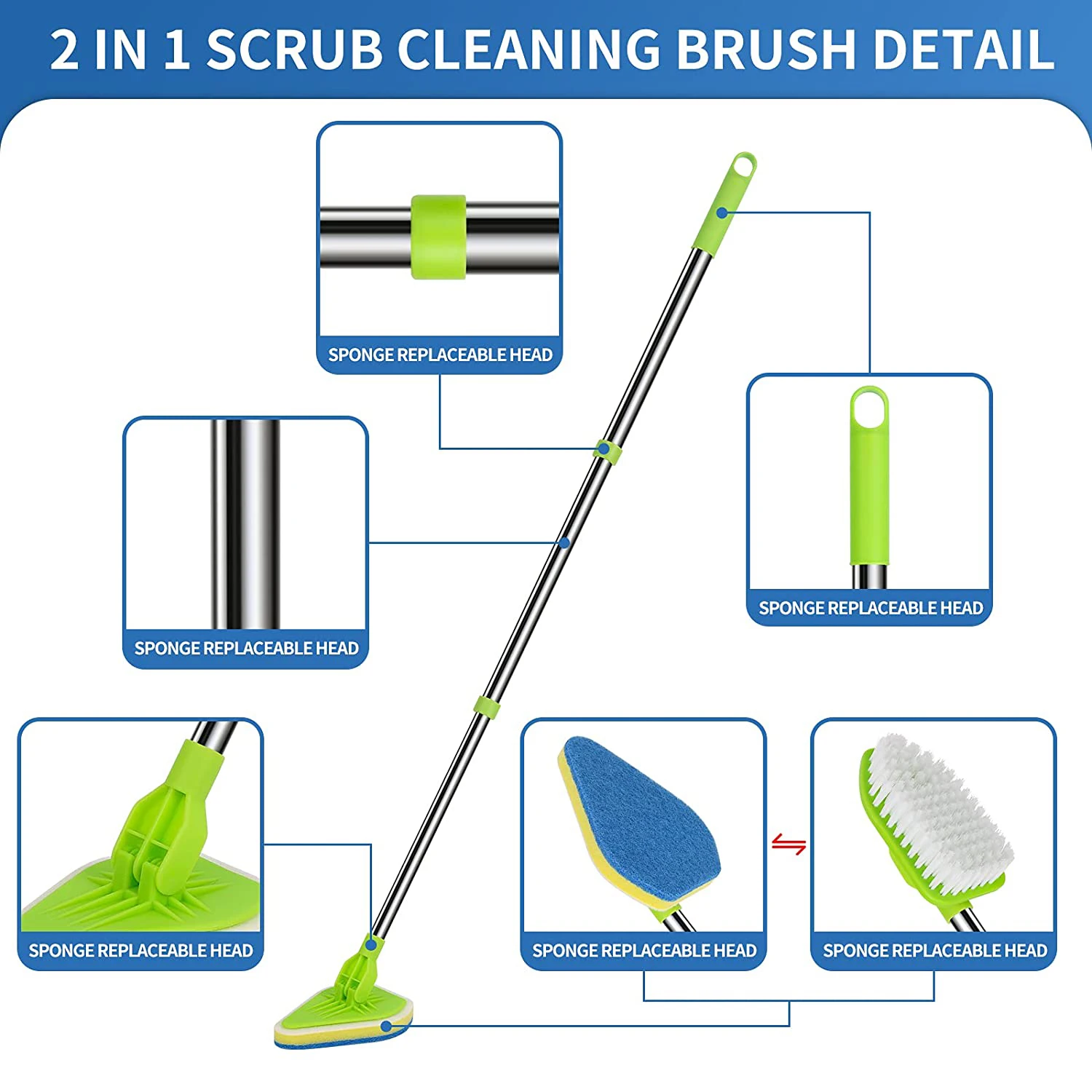 Telescopic Bath Brushes, Sponges Floor Cleaning Brush Adjustable Long Handle Bathroom Tile Brush, Tub and Tile Scrubber Brush
