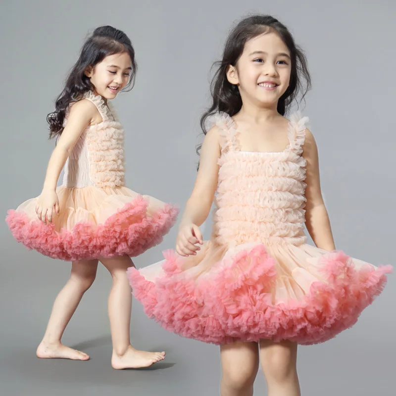 Summer Pretty Princess Vest Dress for Girls Solid Sling Halloween Girl Costume Tulle Mesh Tutu Dresses Kids Party Princess Dress