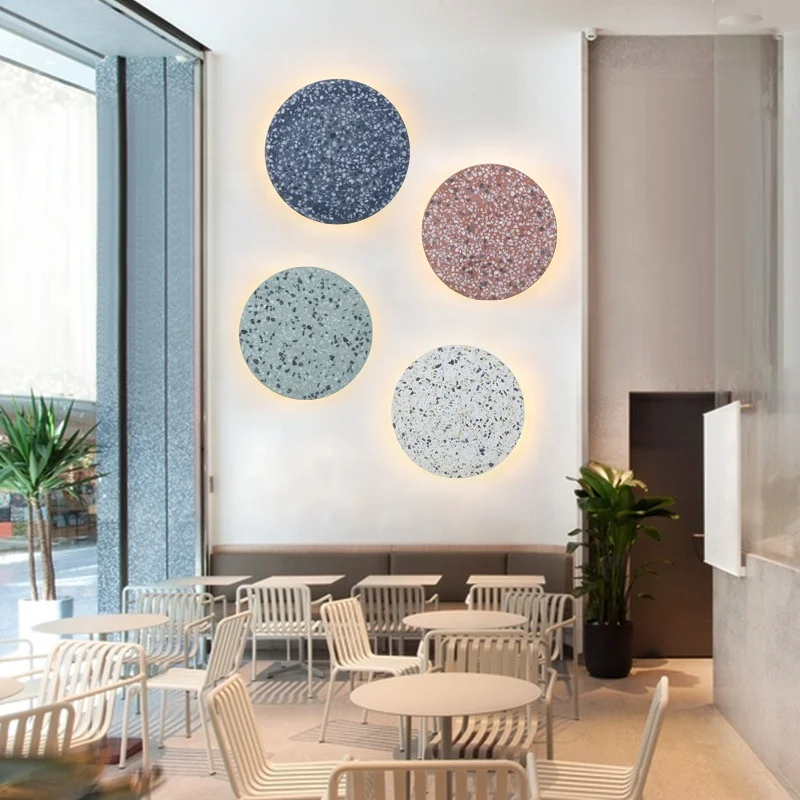 Interior Modern Disc Shaped Terrazzo Nordic Style Indoor Wall Mount Light Living Room Bedroom Ceramic LED Sconce Decoration Lamp