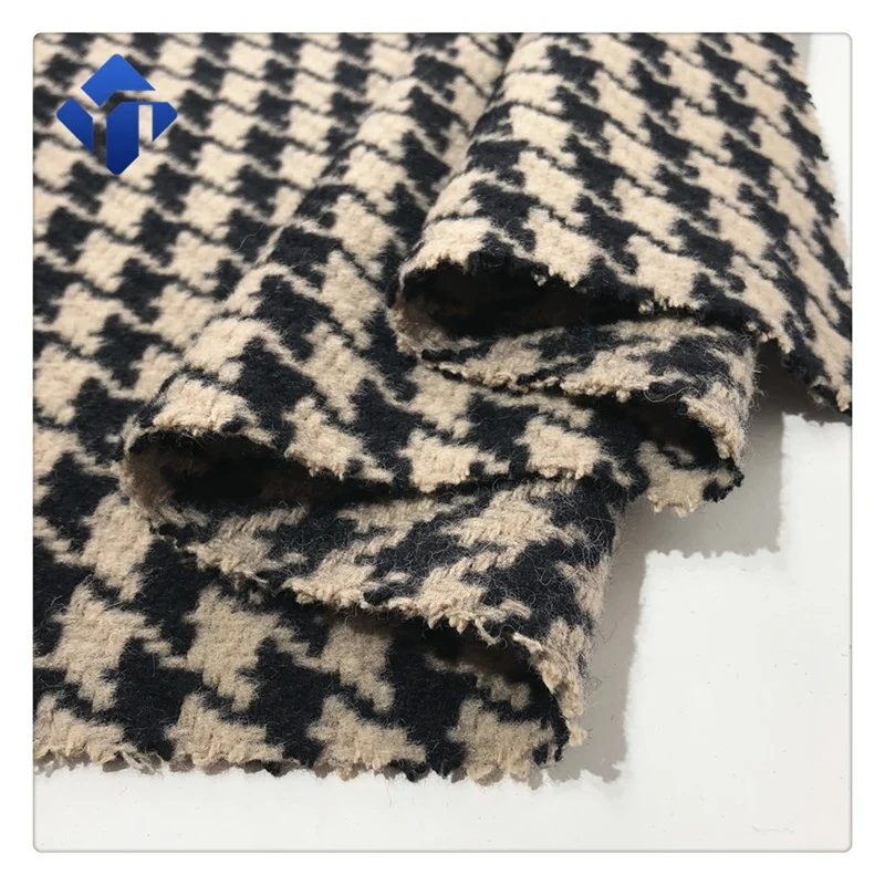 
Comfortable wool yarn tweed houndstooth winter coat wool fabric 
