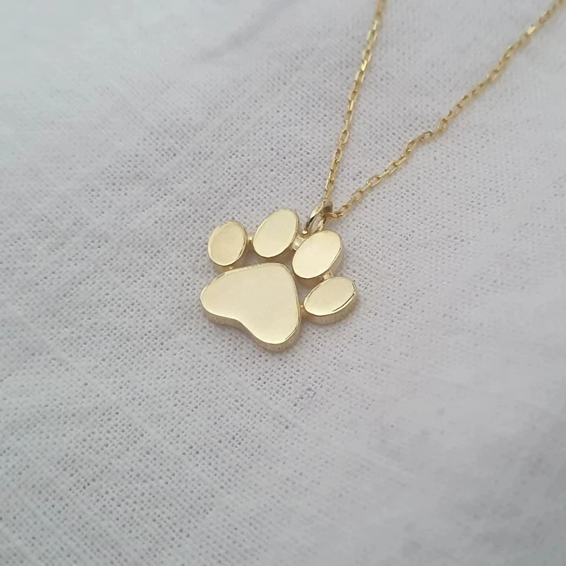 Gold Dog Paw Necklace Puppy Paw Pendant Dog Lover Charm Pendant Christmas Gift Dog Owner Necklace