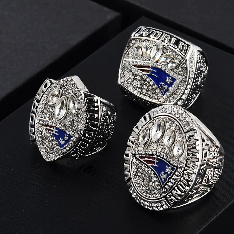 Wholesale Customized New England Patriots 2001 2003 2004 2014 2016 2018 American Football Championship Glitter Ring