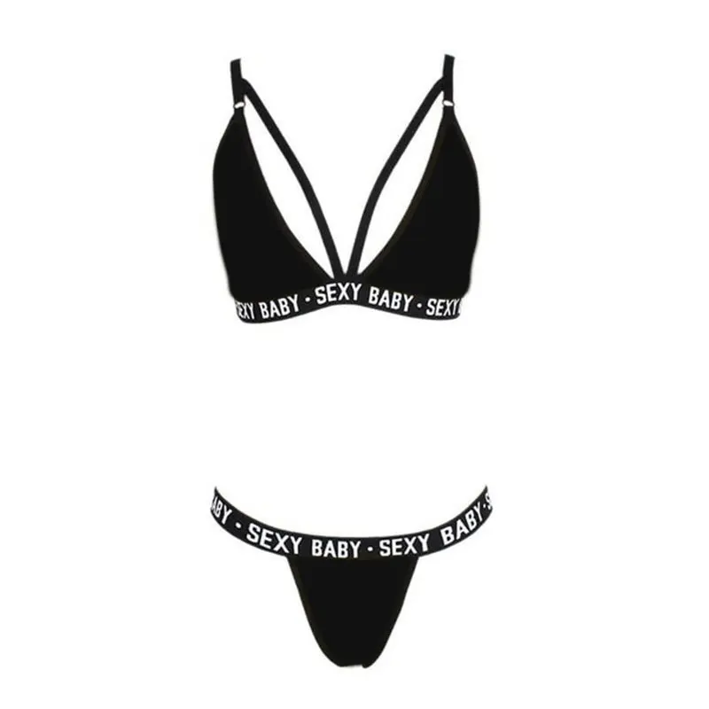 
Women Lingerie Set Triangle Cup Bra And Thong Set 2 Piece Sexy Lingerie Letter Print Panty Bralette And Underwear Set 