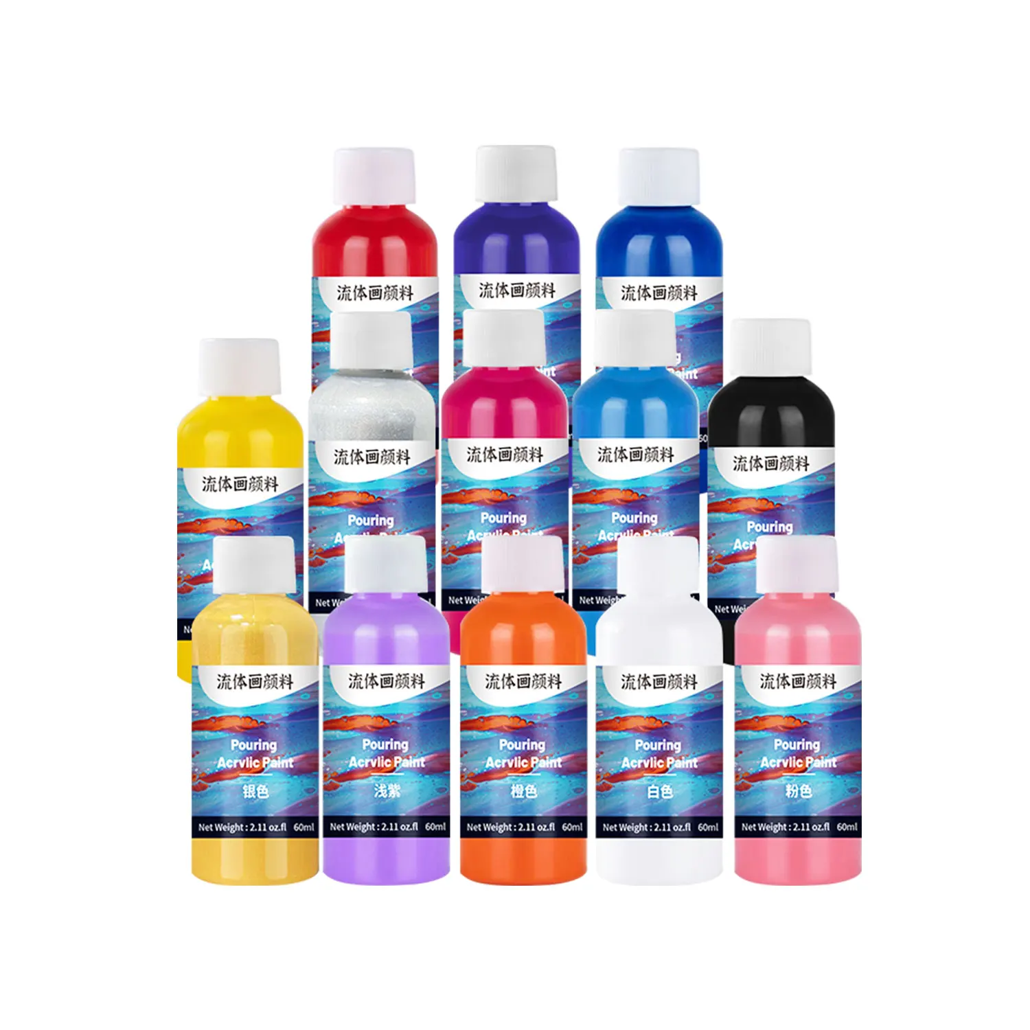 Acrylic Pouring Paint Set 26 Colors 60ml/Bottle Assorted Colors No Mixing Needed for acrylic paint pouring on Paper, Wood,Glass