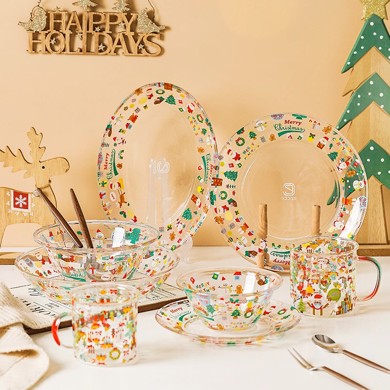 New Design Party Glass Christmas Dinnerware Set Pattern Charger Plate Glass Tableware Dishes