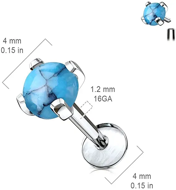 ASTM F136 titanium G23 Labret Opal Lip Rings For Piercing Body Jewelry