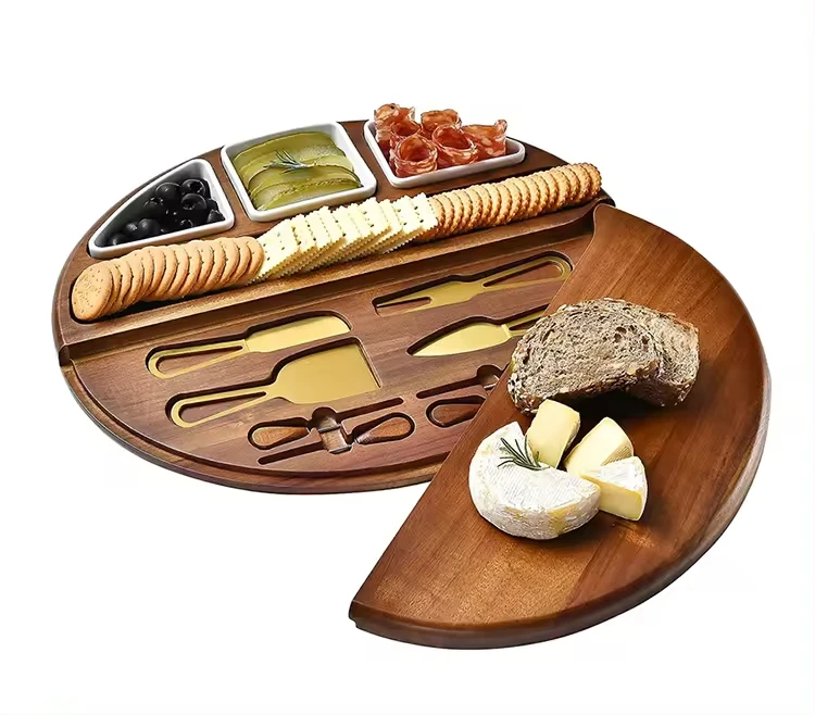 Bamboo Cheese Board and Knife Set Deluxe Acacia Wood Cheese Charcuterie Board with Cheese Tool Knife Accessories