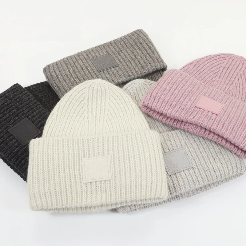 100% wool hat Elastic Thick Ski Hat Warm Pure Color Knit Skull Beanie Slouchy Wool Cuffed for winter