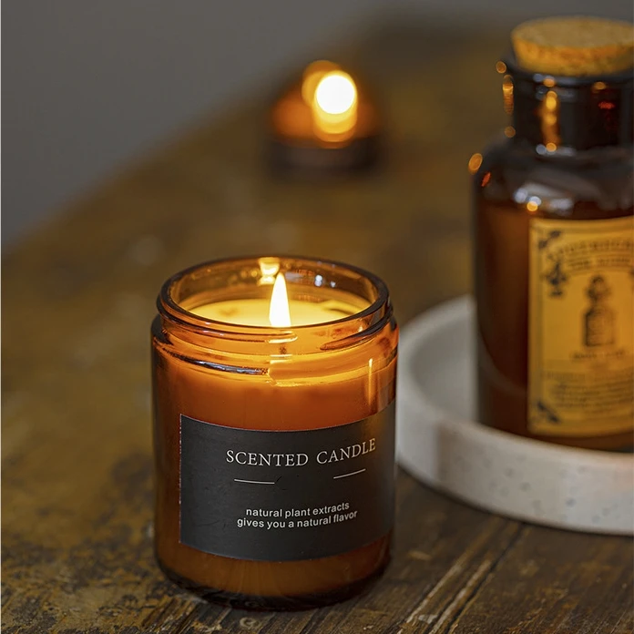 SINGHUA Amber Jars Aromatherapy Candles Private Label Naturral Essential Oils Caramel Scented Candles Luxury for Man
