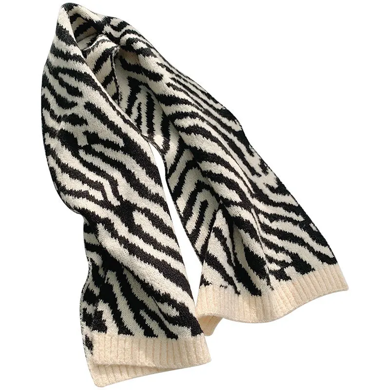 Южнокорейский вязаный шарф женский Зимний новый маленький шарф с узором зебры студенческий Джокер украшение теплый шарф Маленькая шаль
