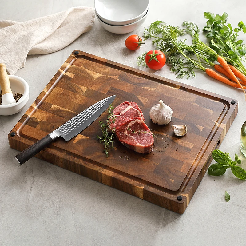 New Multifunctional Reversible end grain acacia wood cutting board Food Chopping Kitchenware