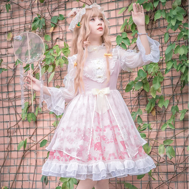 
Sweet Summer Lace Ruffle Sleeve Pink Princess Party Lolita Style Dresses 