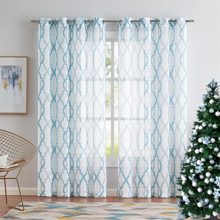 Moroccan Semi Sheer Curtains Light Filtering Window Privacy Protection Voile Print Drapes for Living Room Bedroom Office