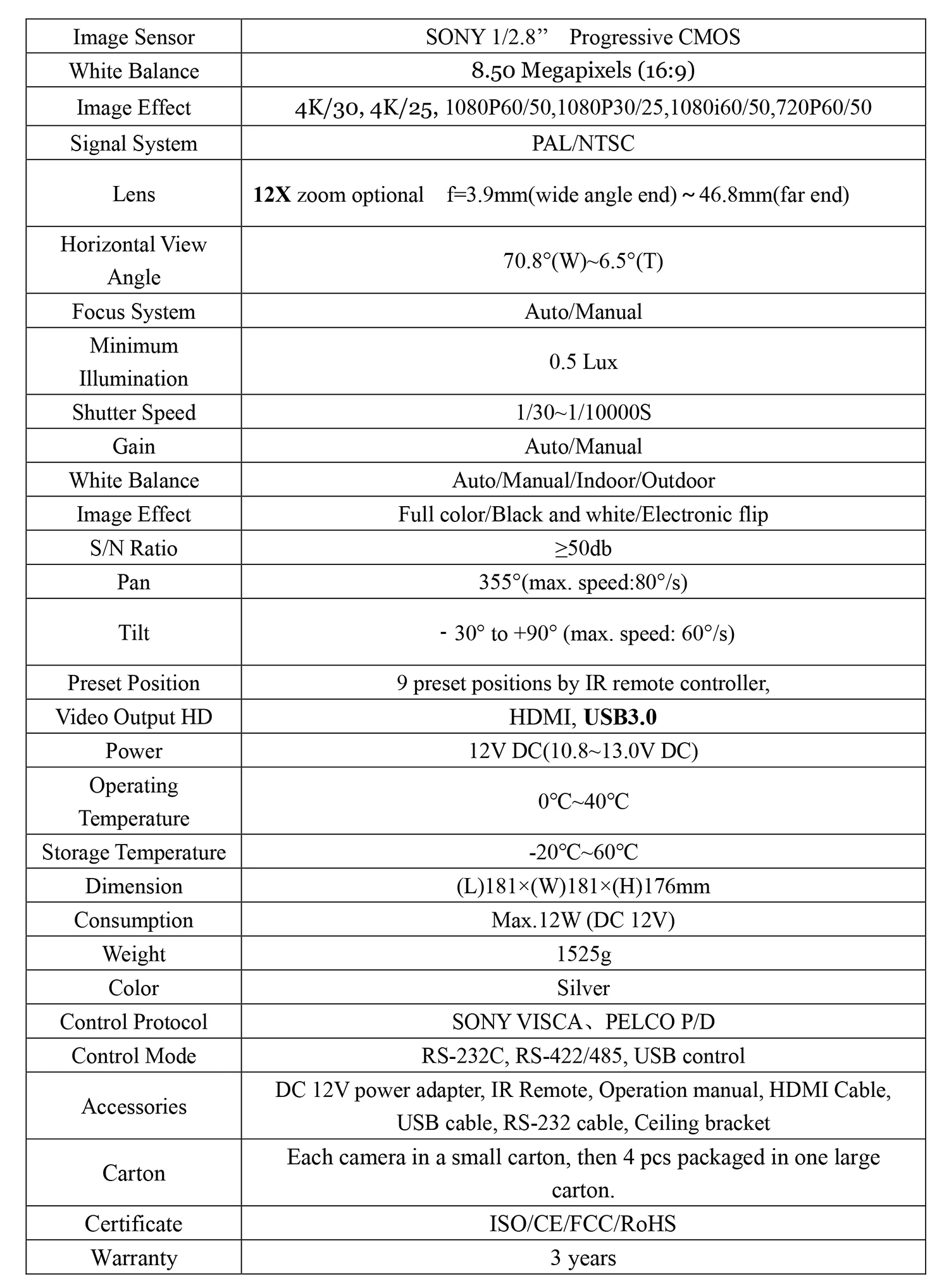 12X zoom Ultra HD 4k camara filmadora ptz camara de video 4k image quality HDMI+USB 3.0+LAN video conference camera