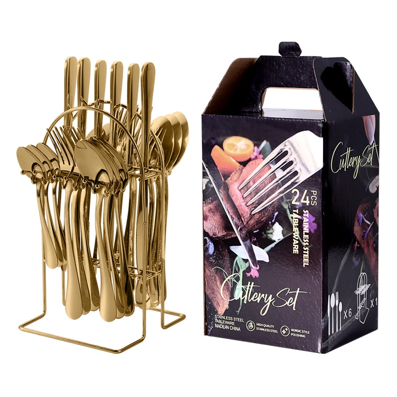 24 Pieces High Quality Spoon Fork And Knife Restaurant Cutlery Custom Golden Modern Stainless Steel Cutlery Set
