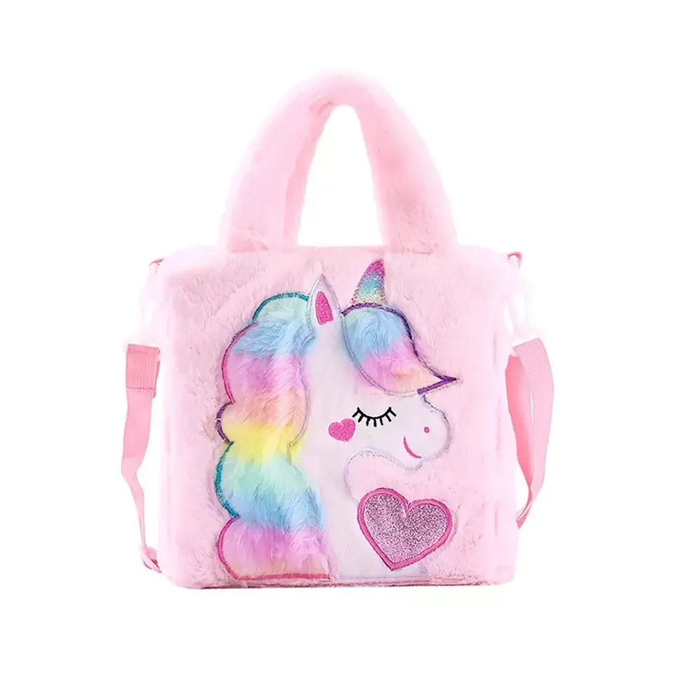 Girls Unicorn Bag Tote Shoulder Bag,colorful Animal Totes Children Plush Waist Purse Fashion Kids Cartoon Handbags Sling Fur