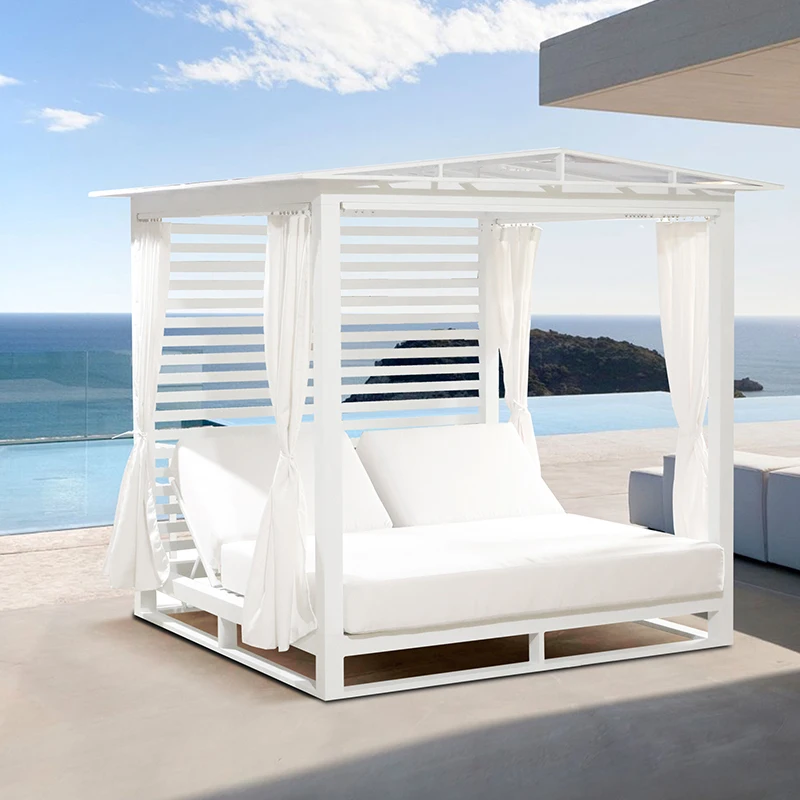 Sunbed with shape double lounger aluminum swimming pool beach garden tanning daybed outdoor sunbed with canopy