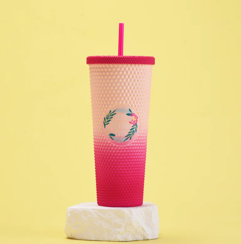 New Design Large Capacity Customized Durian Cup Stainless Steel Double Wall Thermos Flask With Layer Plastic Straw