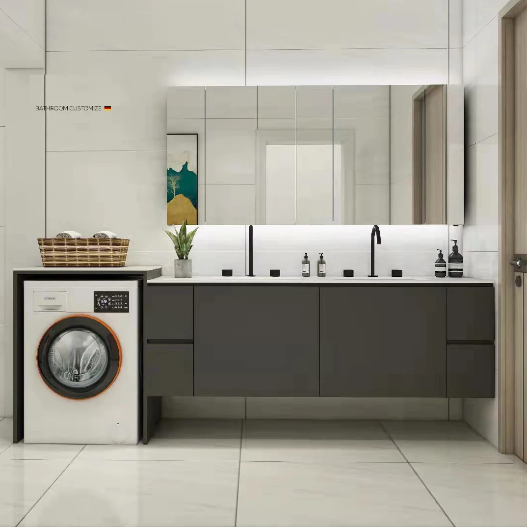716 Luxury customized modern wood ceramic basin bathroom laundry cabinet for washing clothes