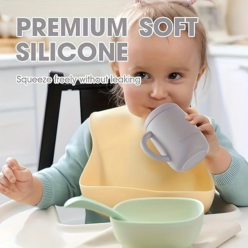 Baby Silicone Spill Proof Sippy Cup With Handles, Silicone Training Cup forToddler, Baby Utensils 6-12 Months