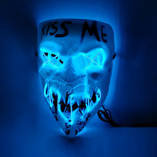 EL Wire LED Kiss me Luminous Mask Thriller Full Face White Mask Masquerade For Halloween Horror Props
