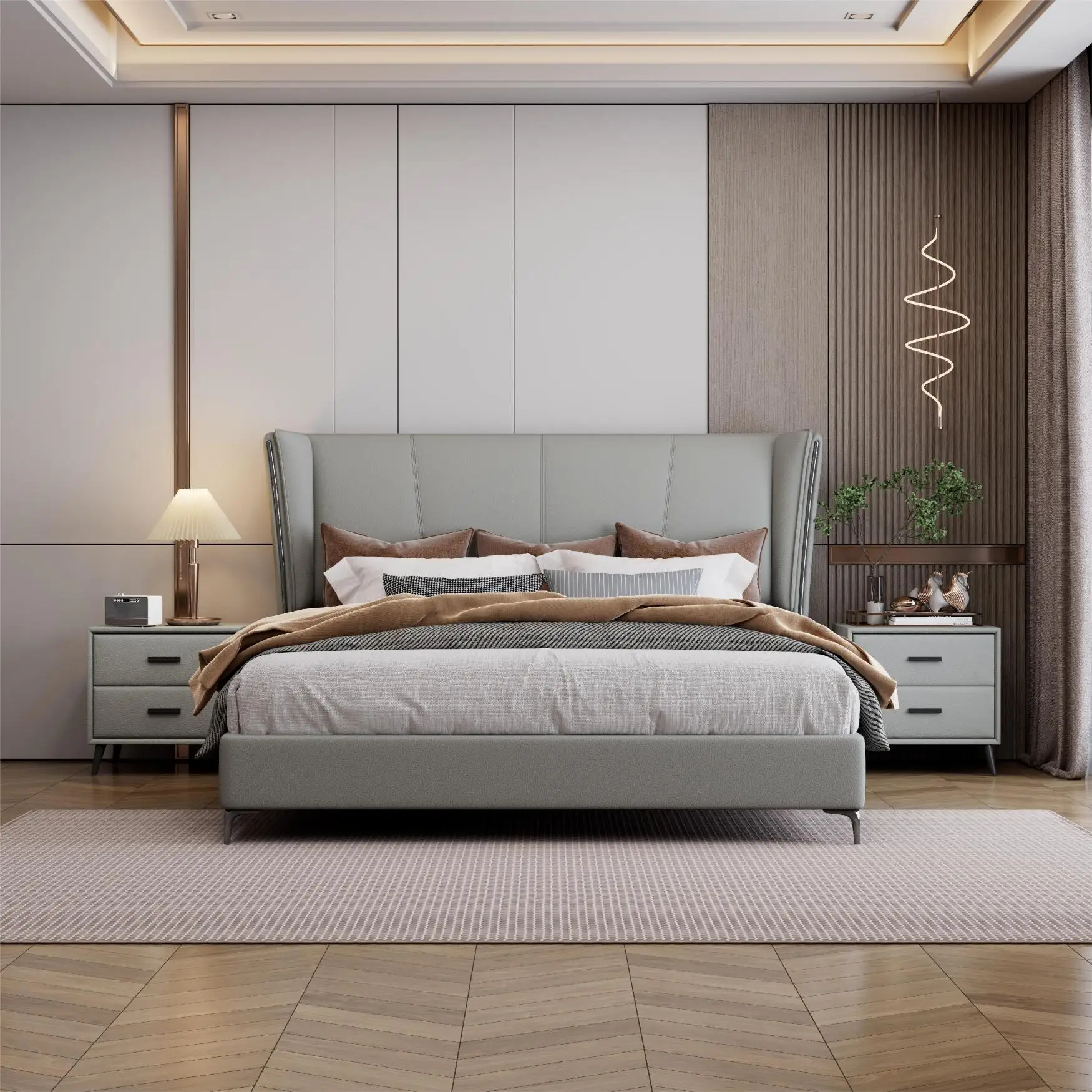 Custom Made Bedroom Furniture Nordic double bed modern minimalist technology cloth master bedroom leather fabric soft bed