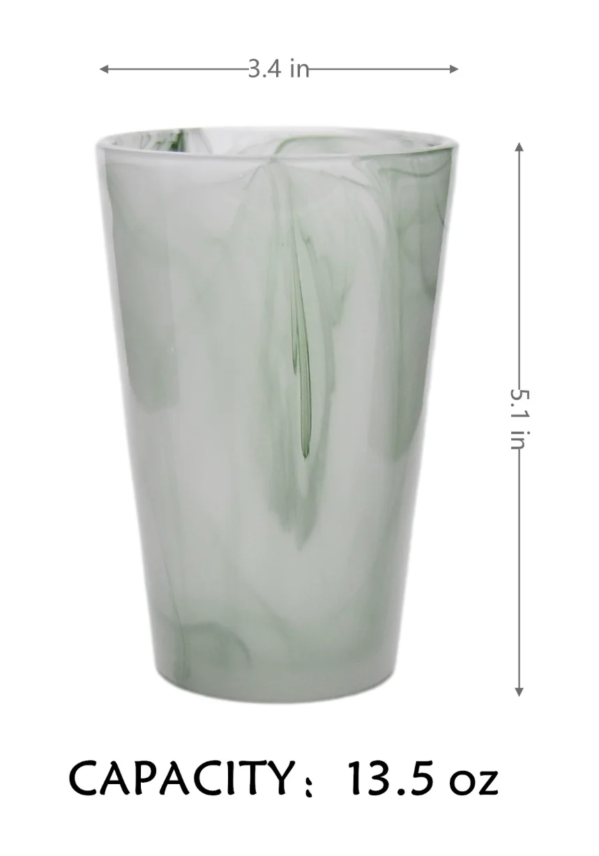 Custom Swirl Opal Colored Glass  Candle Jars empty art pattern milk water glass cup Chinese Jade colorful glasses tall tumbler