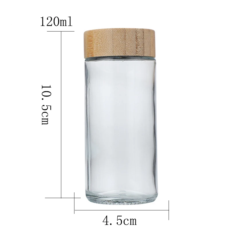 Round Shape 90ml 120ml 4OZ Glass Spice Jar Pepper Seasoning Glass Bottle With Bamboo And Wooden Lid