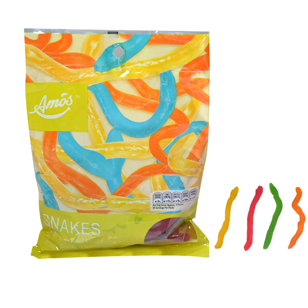 Amos Private Label Candy,Cute Snakes Oil Coated Jelly Gummy Candy,Vegan Sweet Gummies Candy