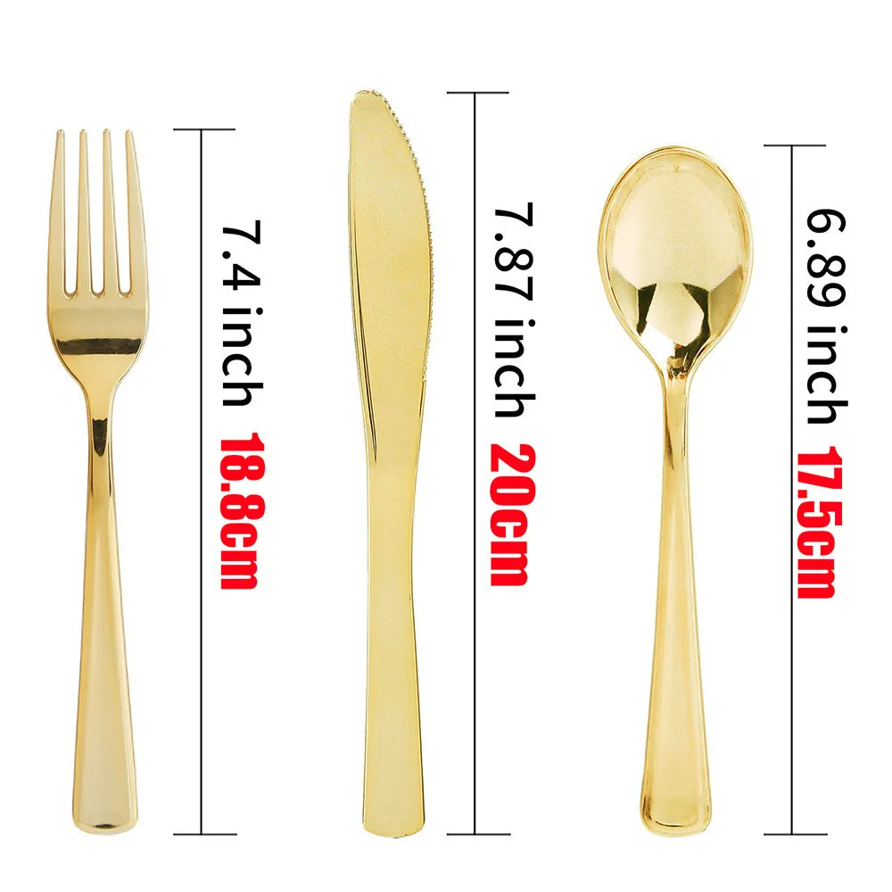 silver gold table plastic spoon and forks knives disposable set for wedding party