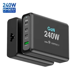 240W GaN Tech PD Charger Station 140W PD3.1 100W 30W PD3.0 QC30W Fast Charger for MacBook Pro for iPad for Mobile Phone