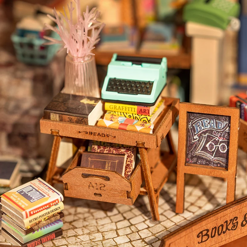 Robotime Rolife Wood Crafts Toys Gifts DG164 Corner Bookstore 3D Wooden Puzzles DIY Miniature House