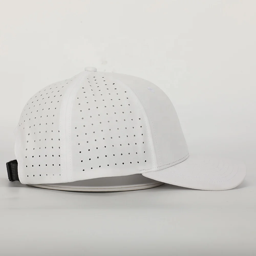 OEM Custom High Quality 6 Panel Reflective Printed Logo Laser Cut Hole Perforated Sport Performance Dad Hat,White Baseball Cap