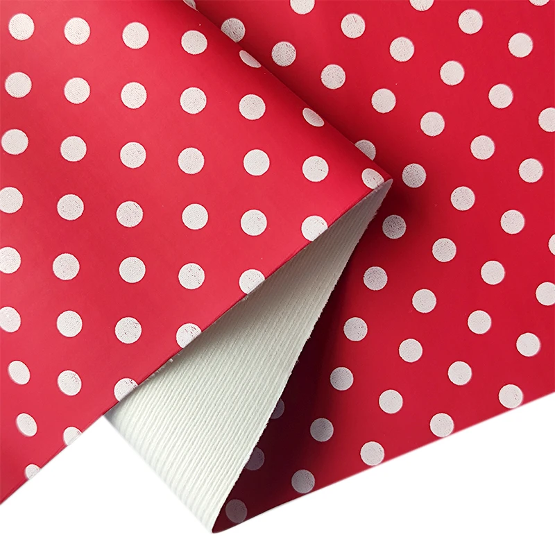White Dot Pattern Printed Artificial Upholstery Fabric Matte Color PU Decorative Synthetic Leather For Bag/Bow/Shoe DIY Craft