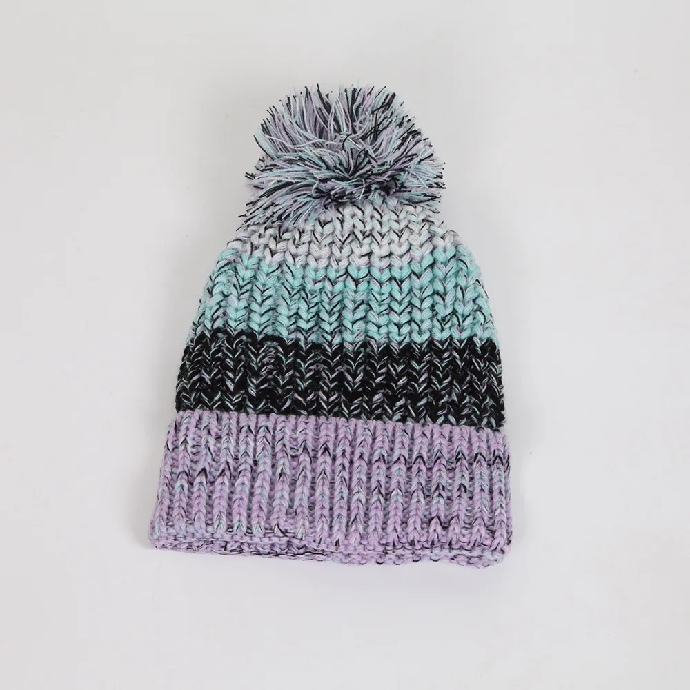Rainbow autumn winter knitted woolen custom logo print embroidered acrylic assorted Color wholesale unisex Warm cuffed Beanies