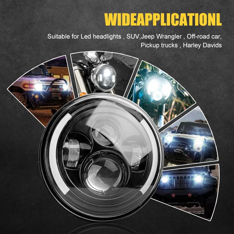 Led Fog Angel Eyes DRL Turning Light Auto RGB Round Headlight 60W 7inch Led Headlight for Motorcycle Cars