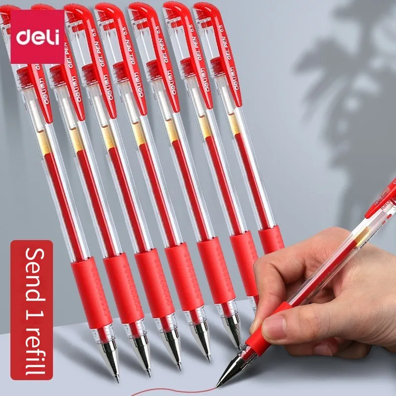 Deli 33388 red pen for teachers to correct homework red pen 0.5mm for students to mark key red ink pen core