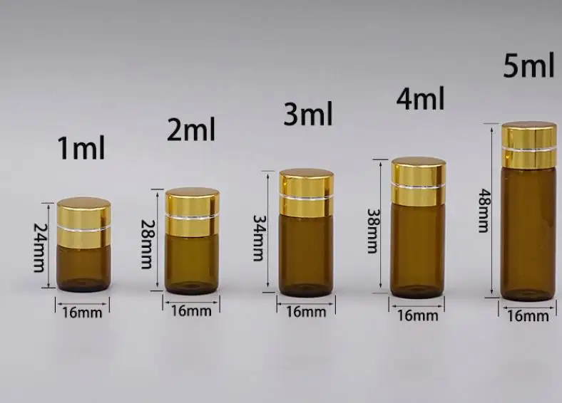 Cosmetic serum 1ml 2ml 3ml 4ml 5ml mini sample clear glass vials test bottle with plug and gold cap