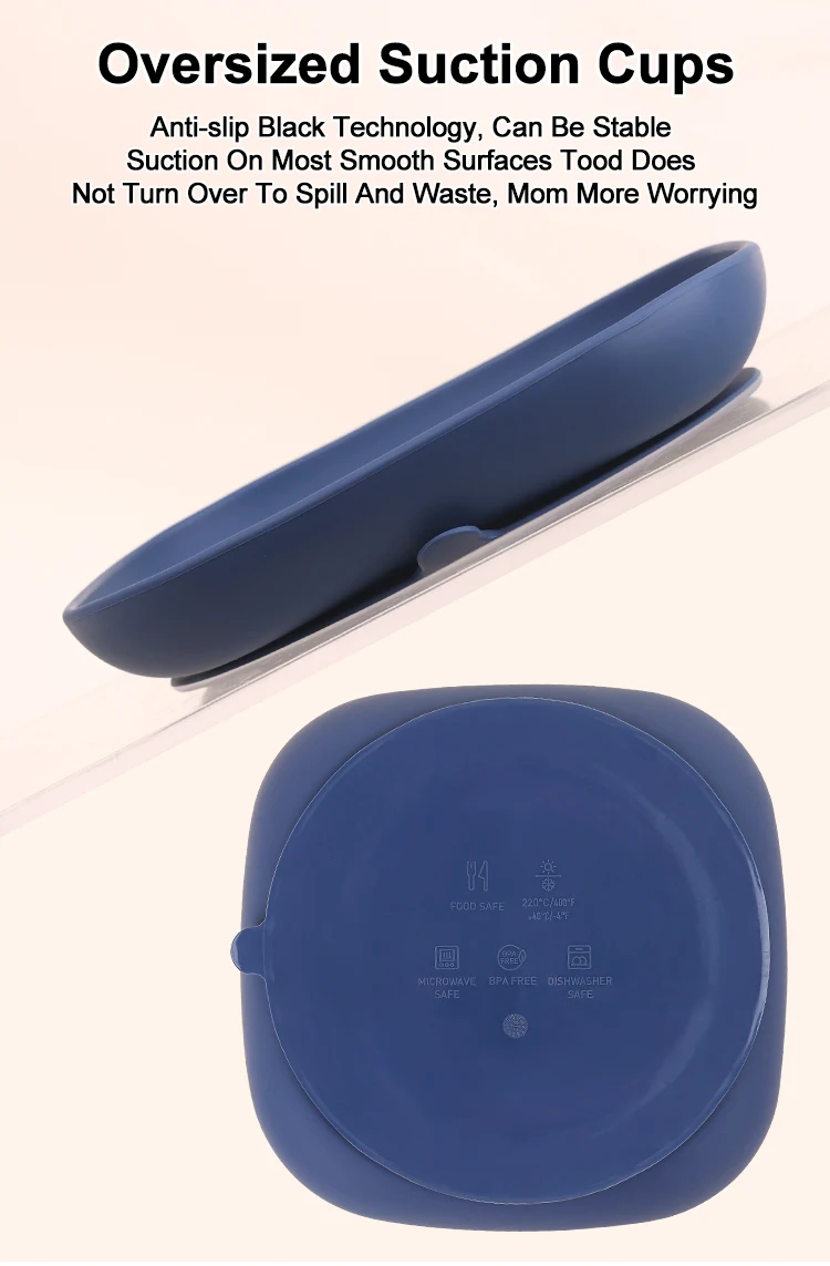 Customized Eco Friendly Non Toxic Food Feeding Set Strong Suction Square Silicone Baby Suction Plate Tableware Kids Dishes Plate