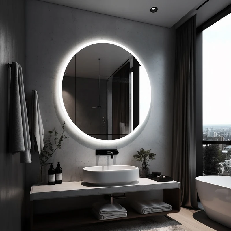 Modern Lamp Adjustable 32 Inch Time Display Backlit Dimming Cct 3000K-6000K Hotel Touch Tv Lighted Round Mirror for Bathroom