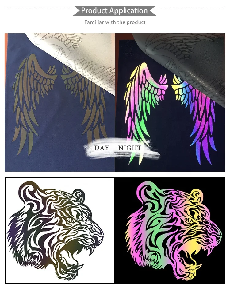 Youguang Rainbow Reflective Heat Transfer Vinyl Reflective Tape Film High Reflective Printed Heat Press Labels for Garment Label