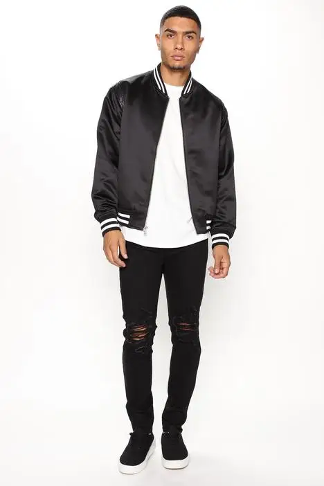 
Custom logo wholesale blank plain black bomber baseball jacket for men 