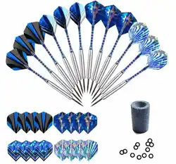 Steel Tip Darts Set 22 Grams with Aluminum Dart shafts And 12 Rubber O Rings+16 Extra Flights ,Silver and Blue