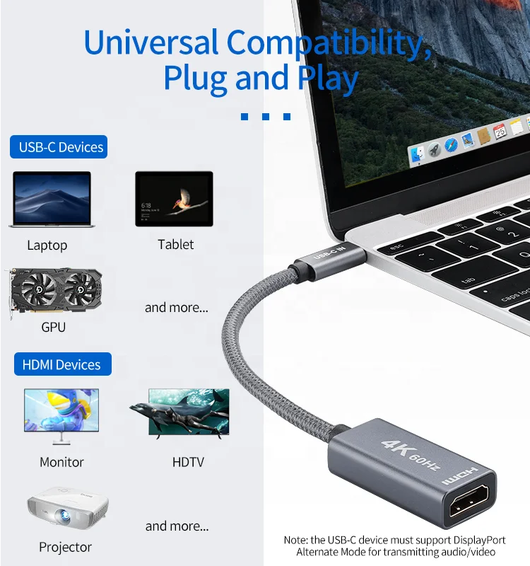  Ульт-unite USB 3 1 типа C на HDMI адаптер 4k 60Hz OEM ODM ручная пресс-форма для плетеный алюминиевый сплав оболочки Позолоченный разъем USB-C к